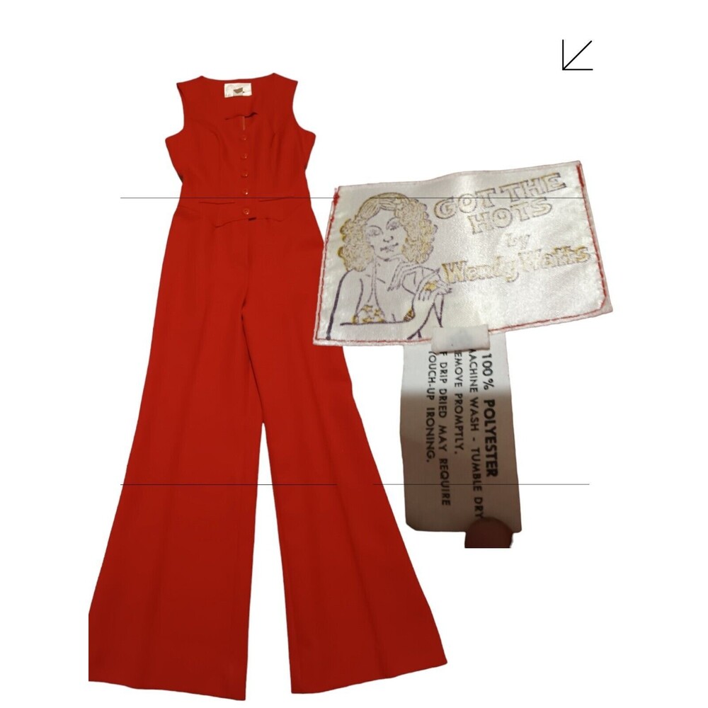 Vintage 1970’s Jumpsuit Got The Hots By Wendy Watts Flare Leg Size 7/8 Red Disco